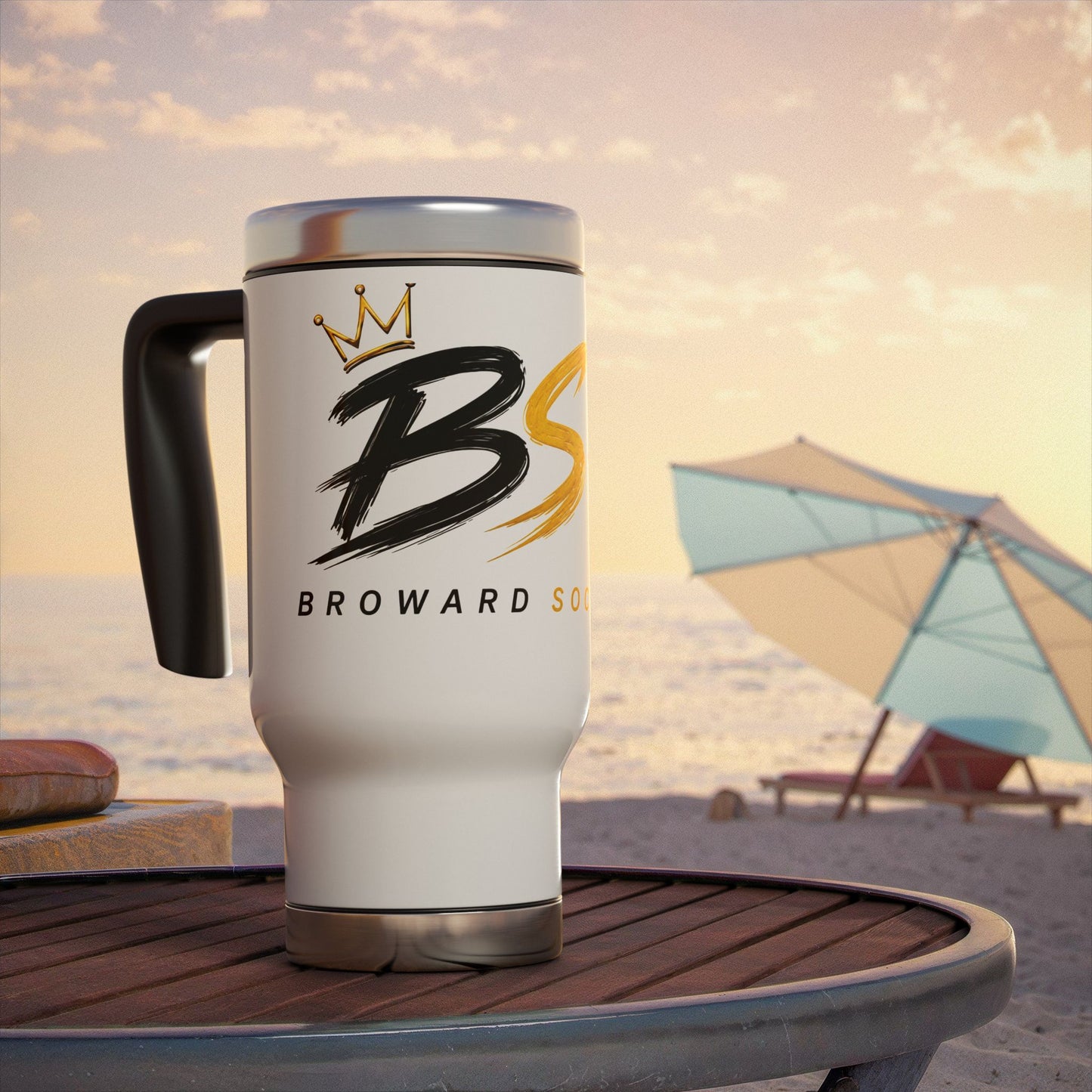 Black, Gold, & Red BSP Stainless Steel Travel Mug - 14oz Insulated Tumbler with Handle