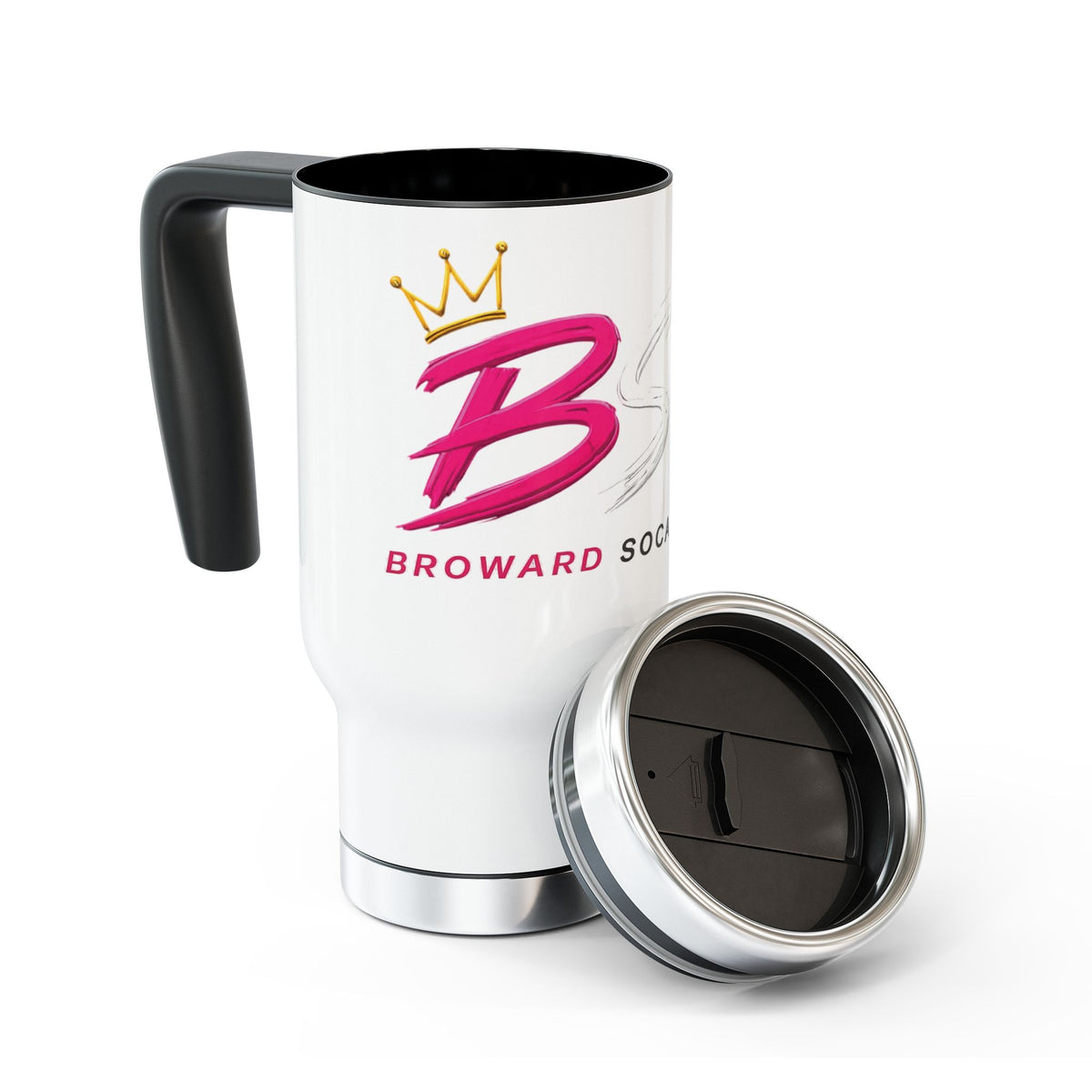 Pink, White, & Gold BSP Stainless Steel Travel Mug - 14oz Insulated Tumbler with Handle