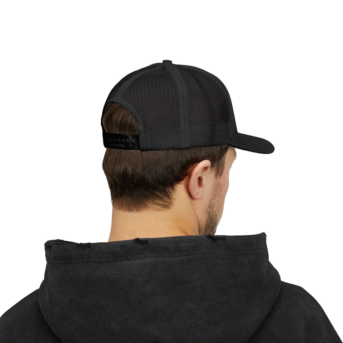 BSP Red Text Snapback Cap | Trucker Hat, Embroidered Lettering
