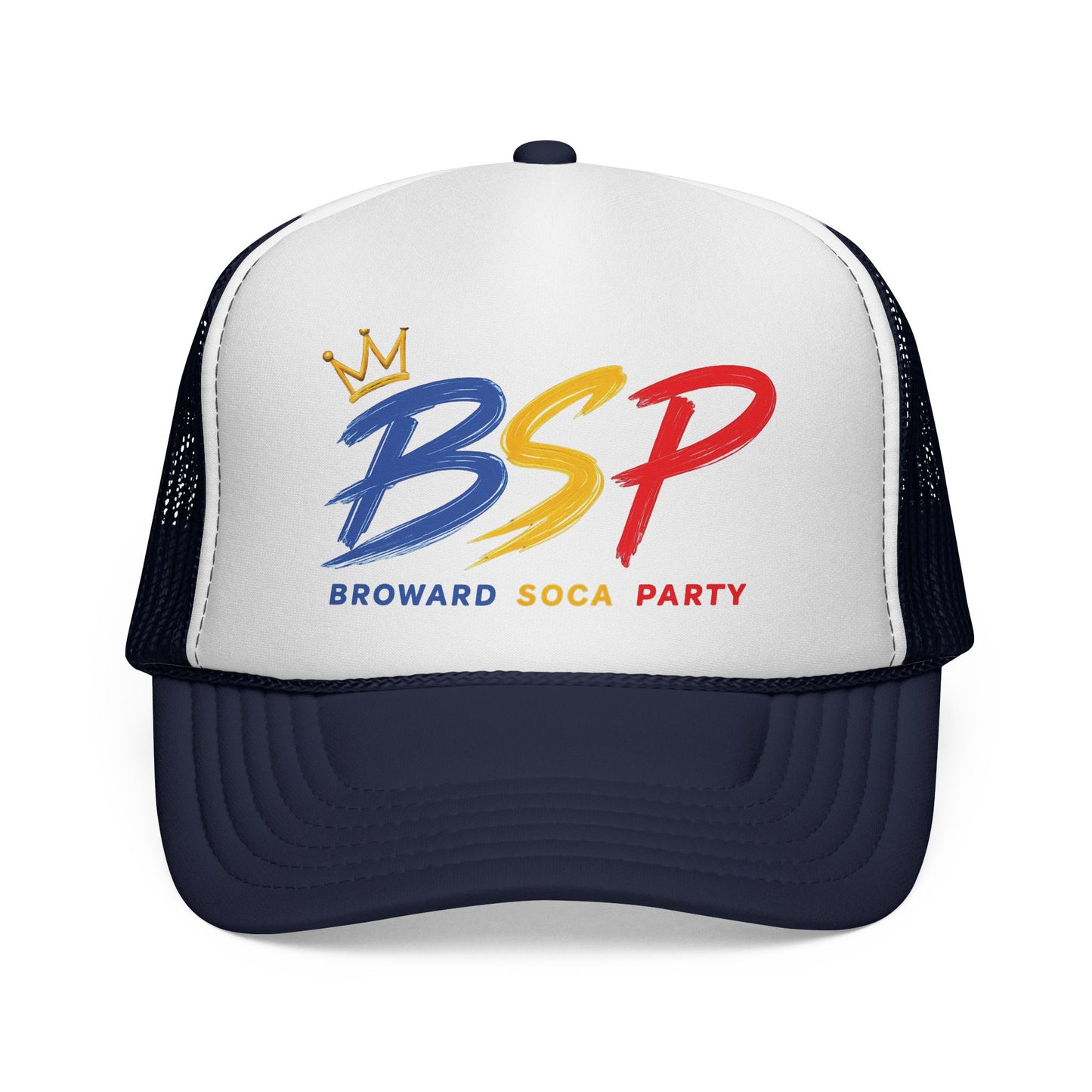 Trucker Cap — Broward Soca Party Blue, Gold, Red Logo Mesh Hat