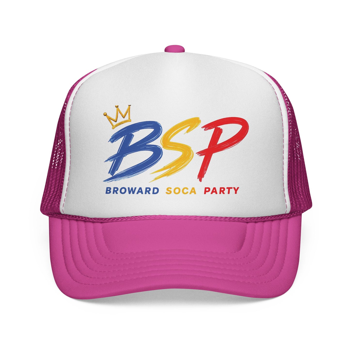 Trucker Cap — Broward Soca Party Blue, Gold, Red Logo Mesh Hat