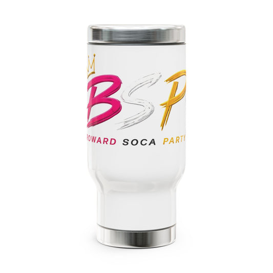 Pink, White, & Gold BSP Stainless Steel Travel Mug - 14oz Insulated Tumbler with Handle