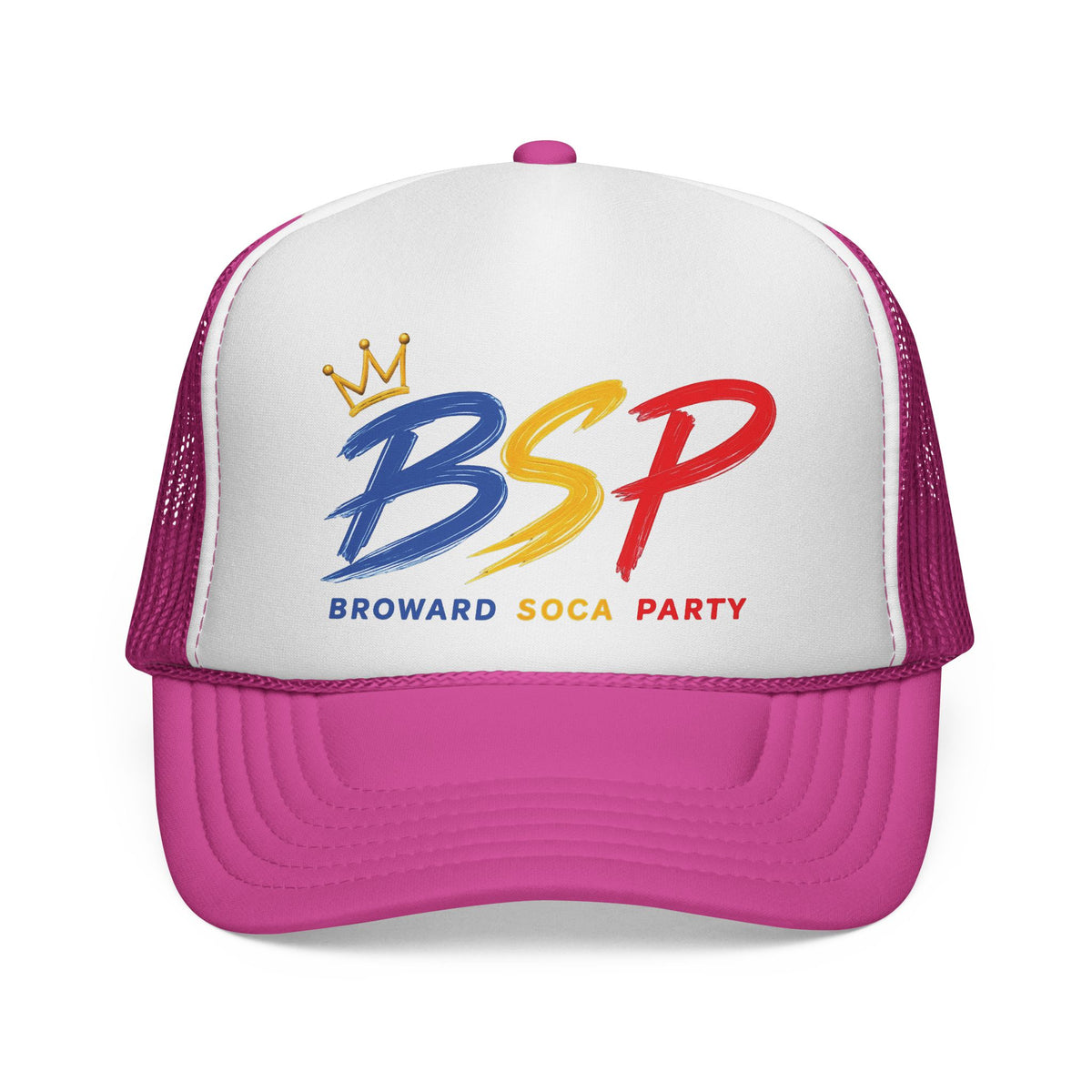 Trucker Cap — Broward Soca Party, Blue, Gold, Red Logo Mesh Hat