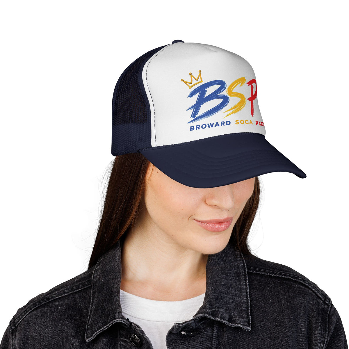 Trucker Cap — Broward Soca Party, Blue, Gold, Red Logo Mesh Hat