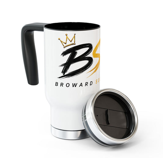 Black, Gold, & Red BSP Stainless Steel Travel Mug - 14oz Insulated Tumbler with Handle