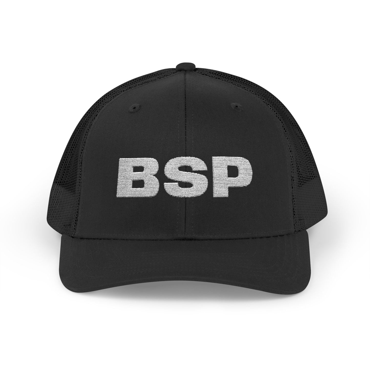 BSP Letters Snapback Cap | Red trucker hat, embroidered logo