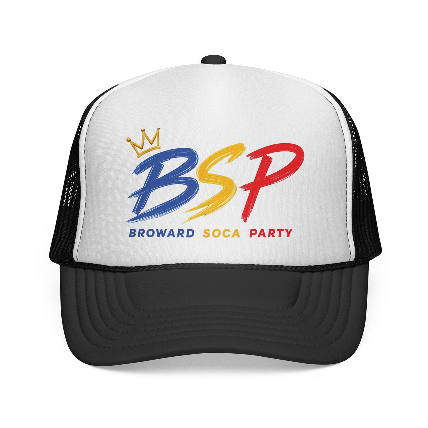 Trucker Cap — Broward Soca Party Blue, Gold, Red Logo Mesh Hat