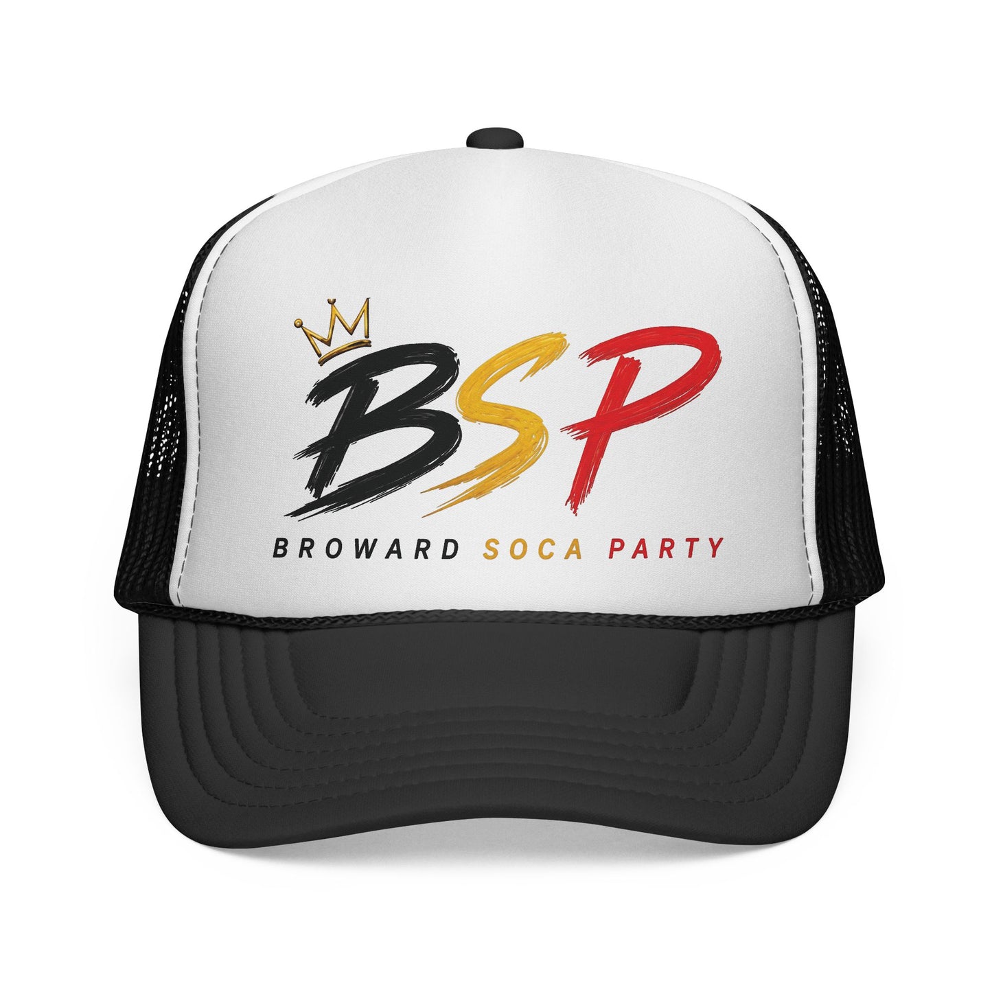 Trucker Cap — Broward Soca Party Black, Gold, & Red Logo Mesh Hat