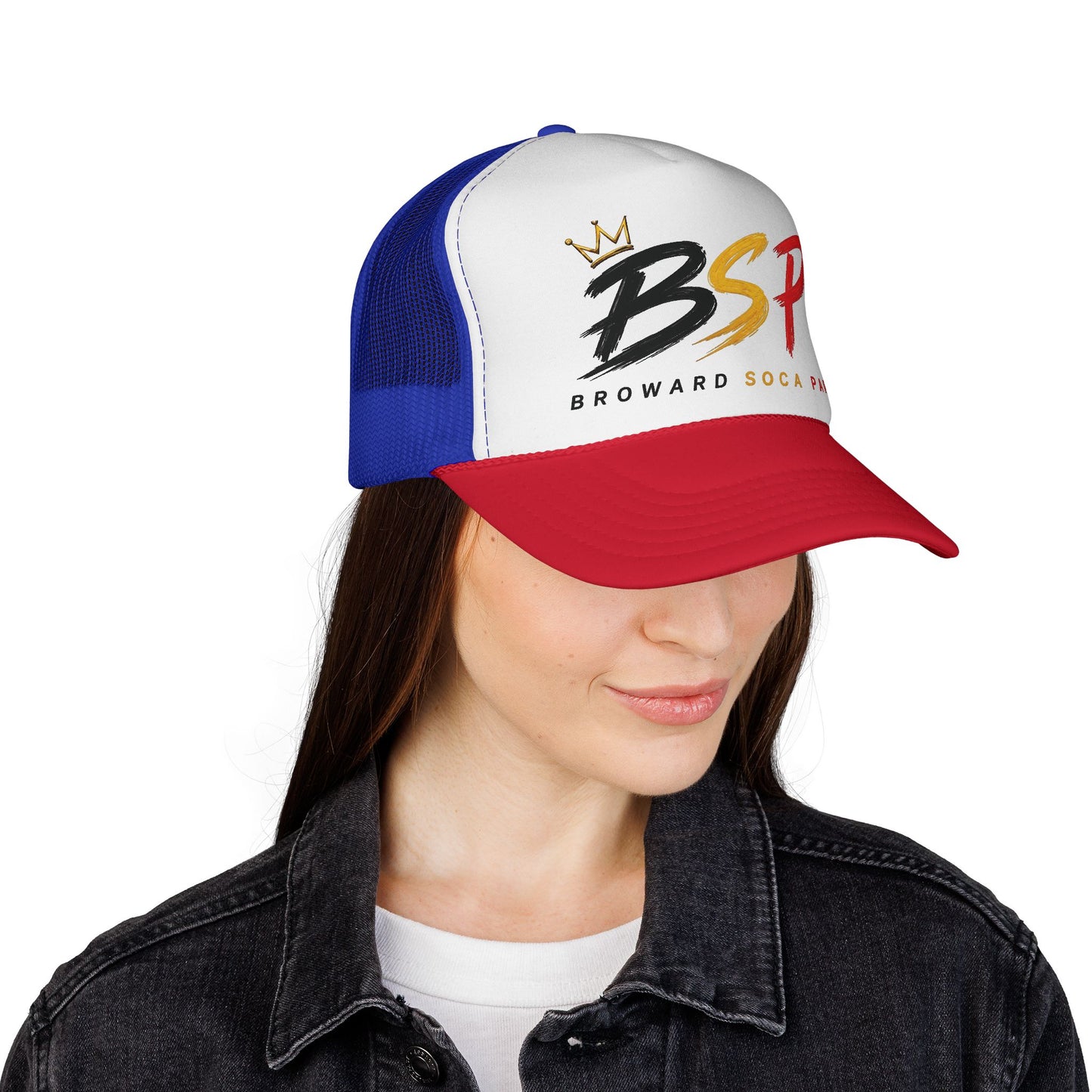 Trucker Cap — Broward Soca Party Black, Gold, & Red Logo Mesh Hat