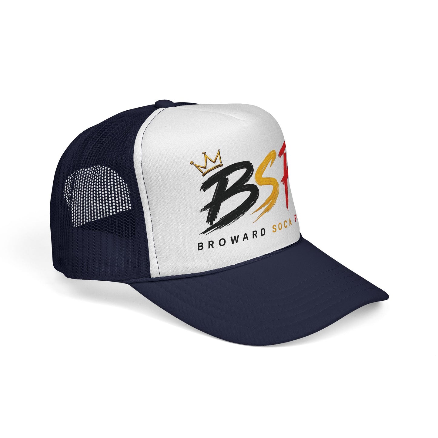 Trucker Cap — Broward Soca Party Black, Gold, & Red Logo Mesh Hat