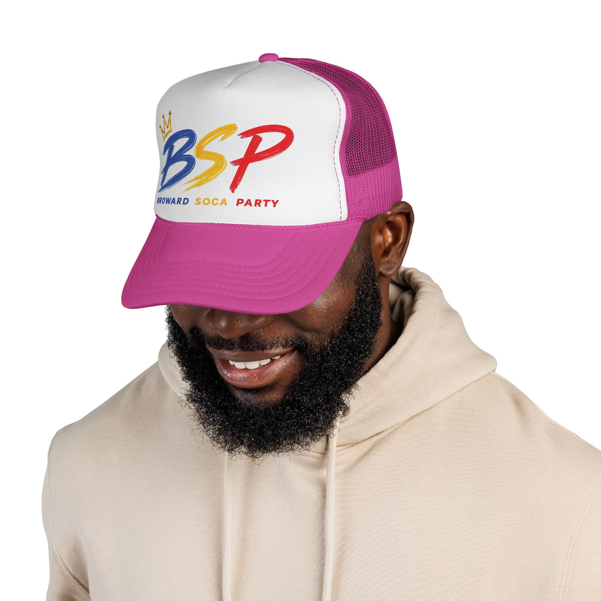 Trucker Cap — Broward Soca Party, Blue, Gold, Red Logo Mesh Hat