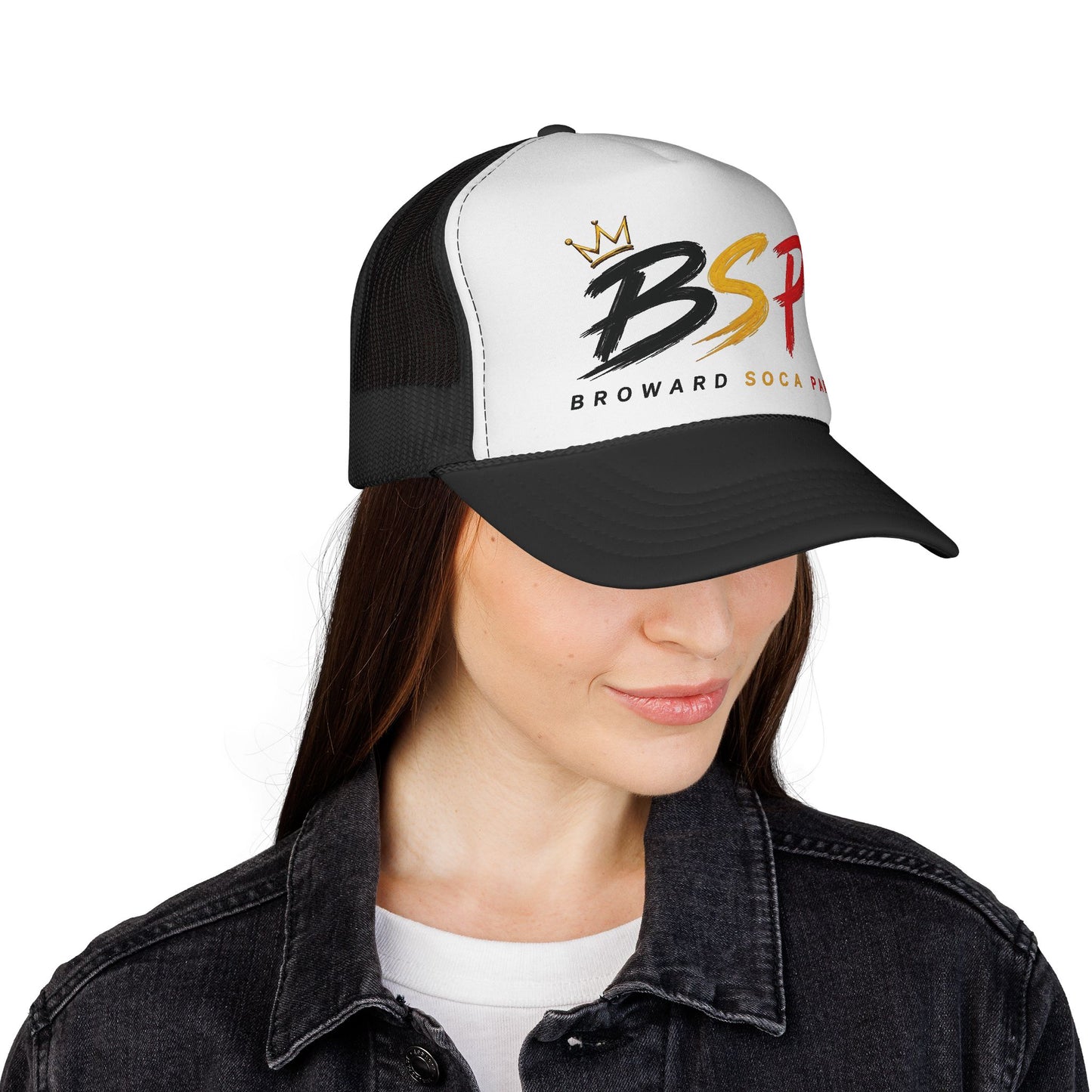 Trucker Cap — Broward Soca Party Black, Gold, & Red Logo Mesh Hat