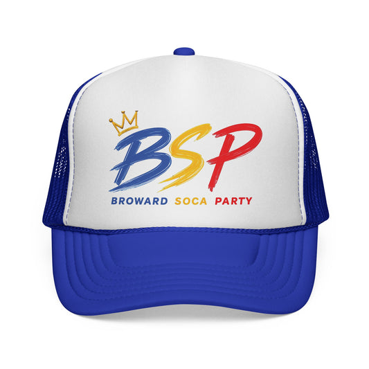 Trucker Cap — Broward Soca Party Blue, Gold, Red Logo Mesh Hat