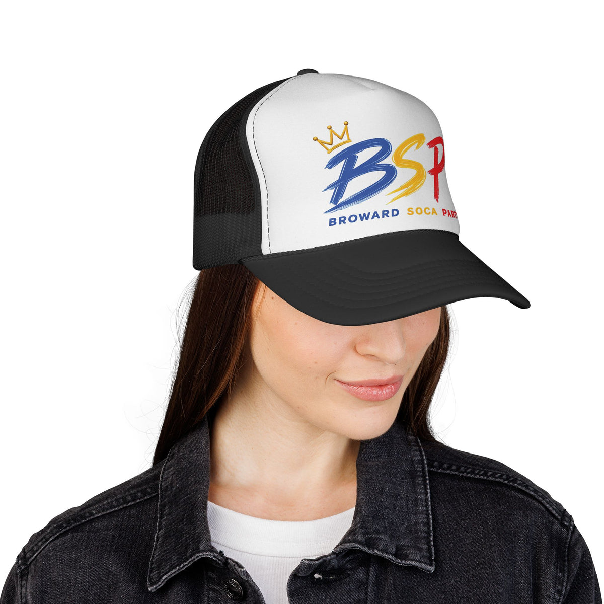Trucker Cap — Broward Soca Party, Blue, Gold, Red Logo Mesh Hat
