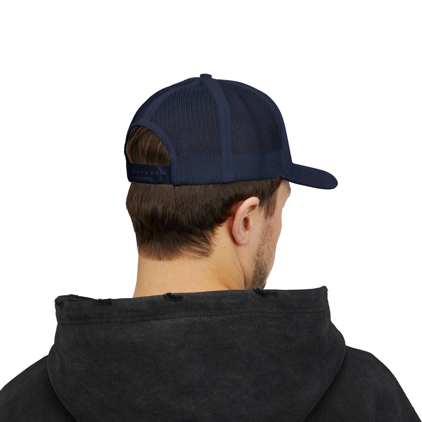 BSP Red Text Snapback Cap | Trucker Hat, Embroidered Lettering