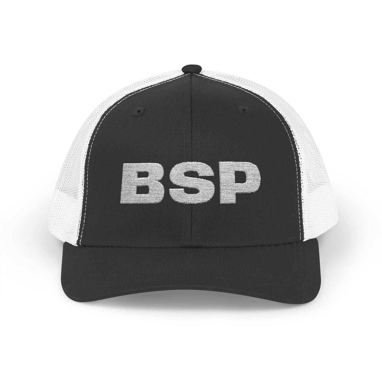 BSP Letters Snapback Cap | Red trucker hat, embroidered logo