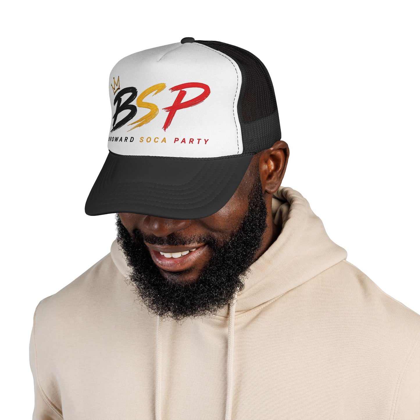 Trucker Cap — Broward Soca Party Black, Gold, & Red Logo Mesh Hat