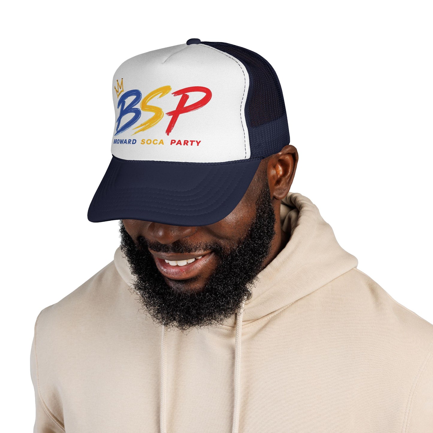 Trucker Cap — Broward Soca Party Blue, Gold, Red Logo Mesh Hat