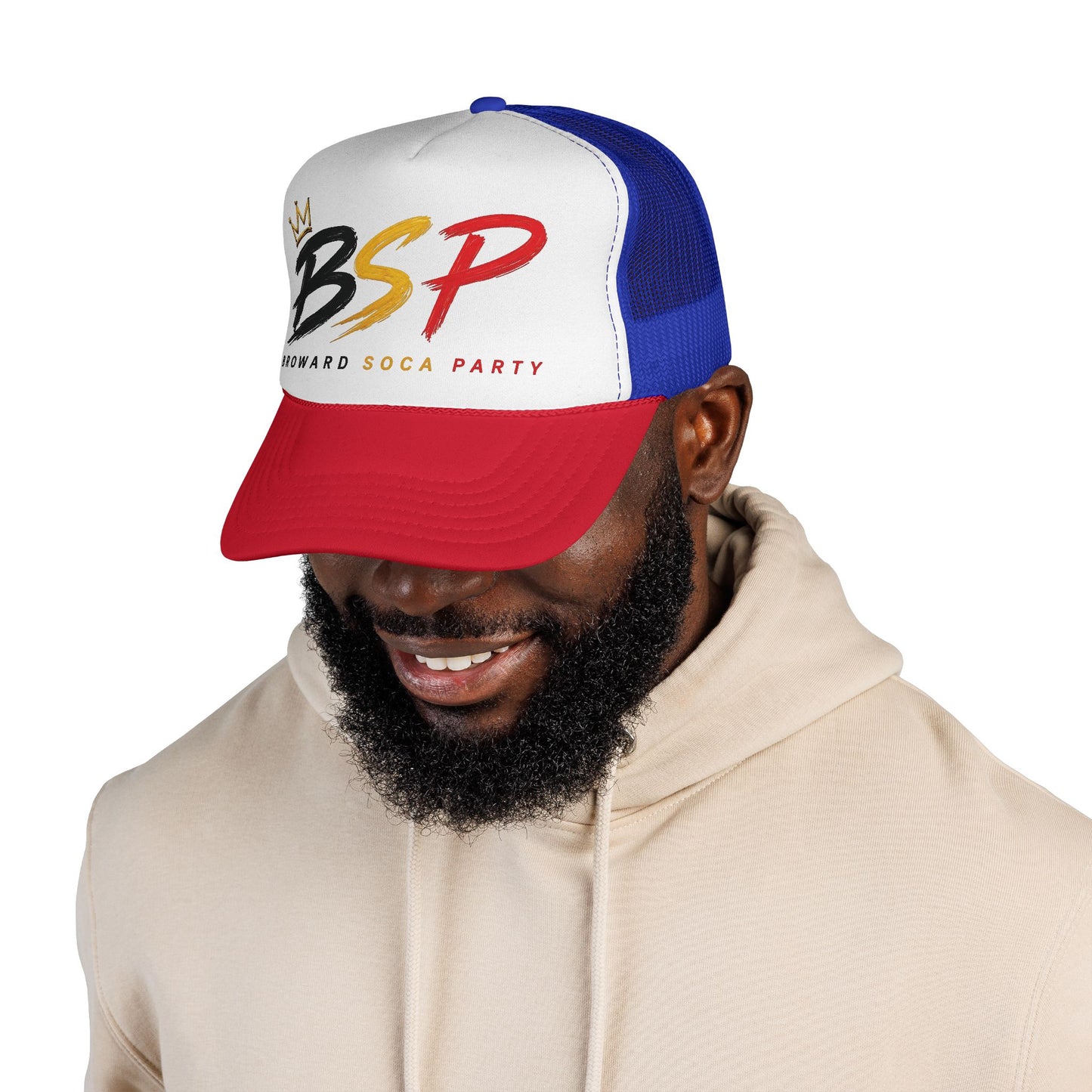 Trucker Cap — Broward Soca Party Black, Gold, & Red Logo Mesh Hat