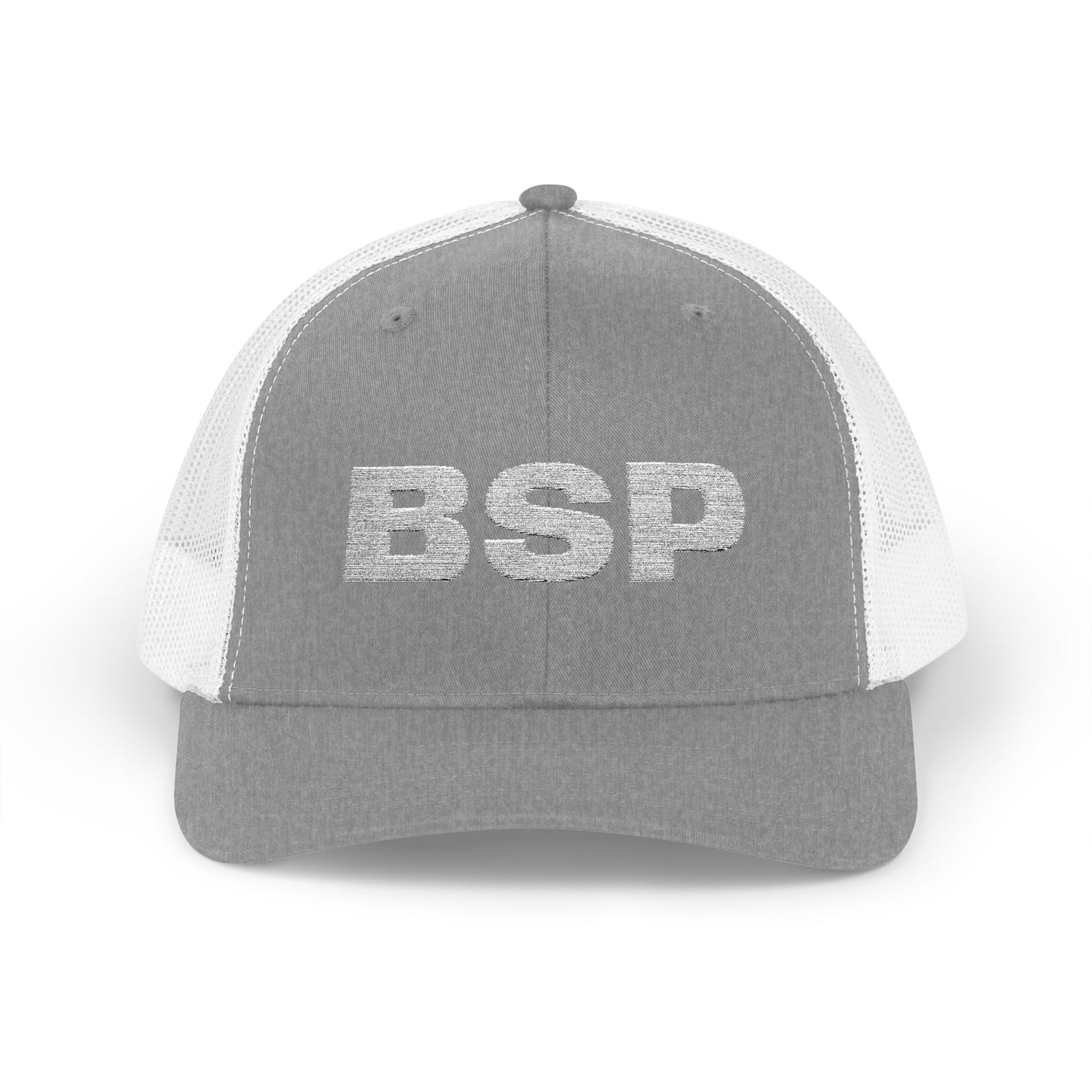BSP Letters Snapback Cap | Red trucker hat, embroidered logo