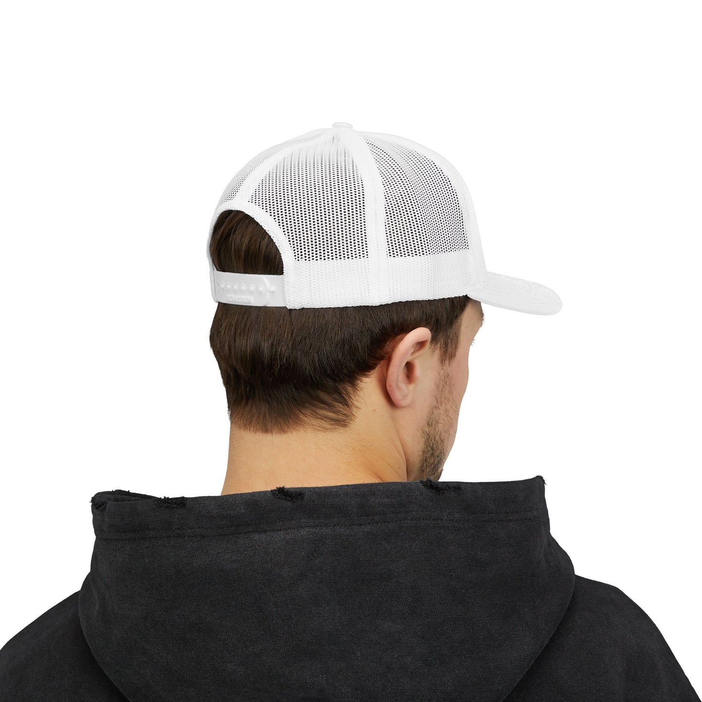 BSP Red Text Snapback Cap | Trucker Hat, Embroidered Lettering