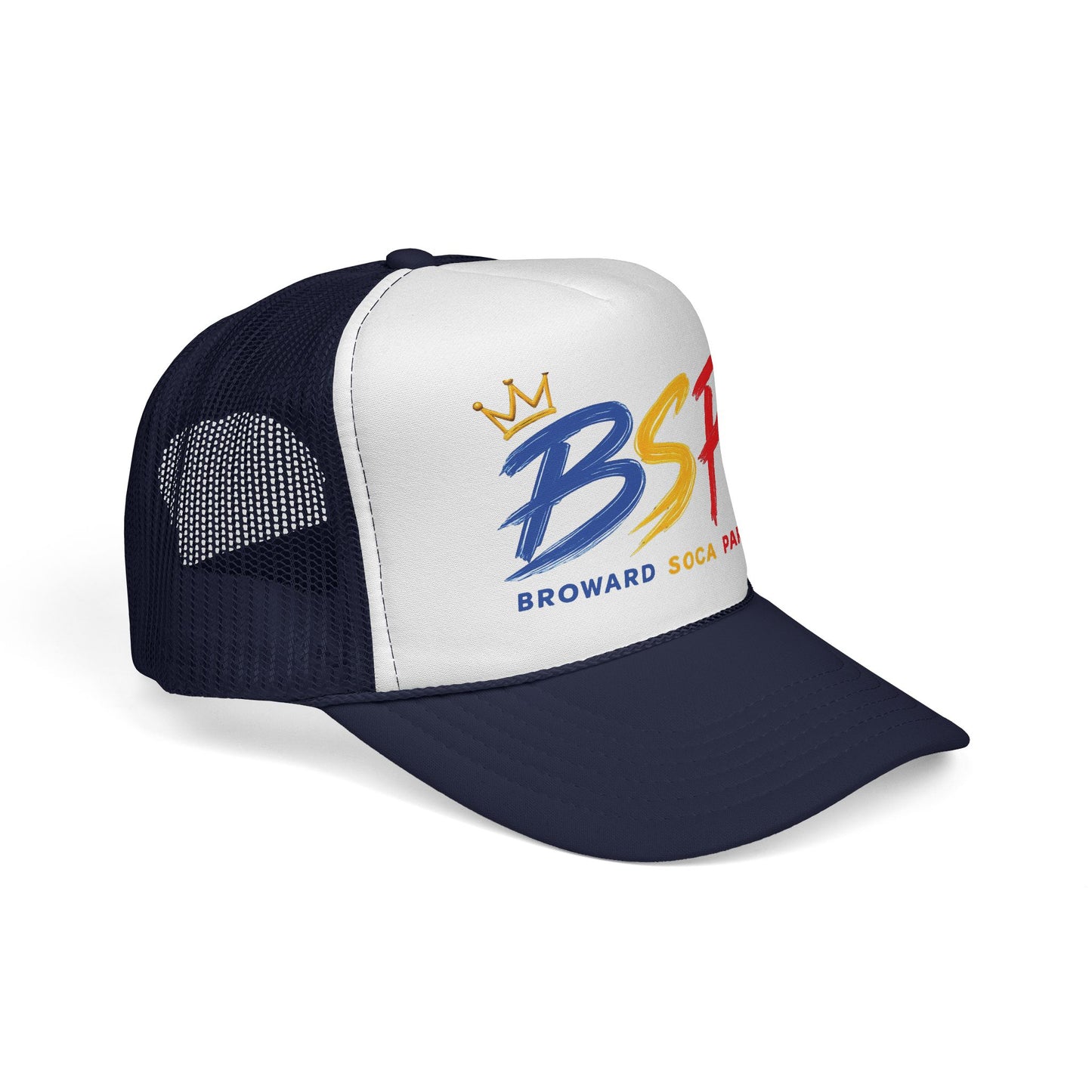 Trucker Cap — Broward Soca Party Blue, Gold, Red Logo Mesh Hat