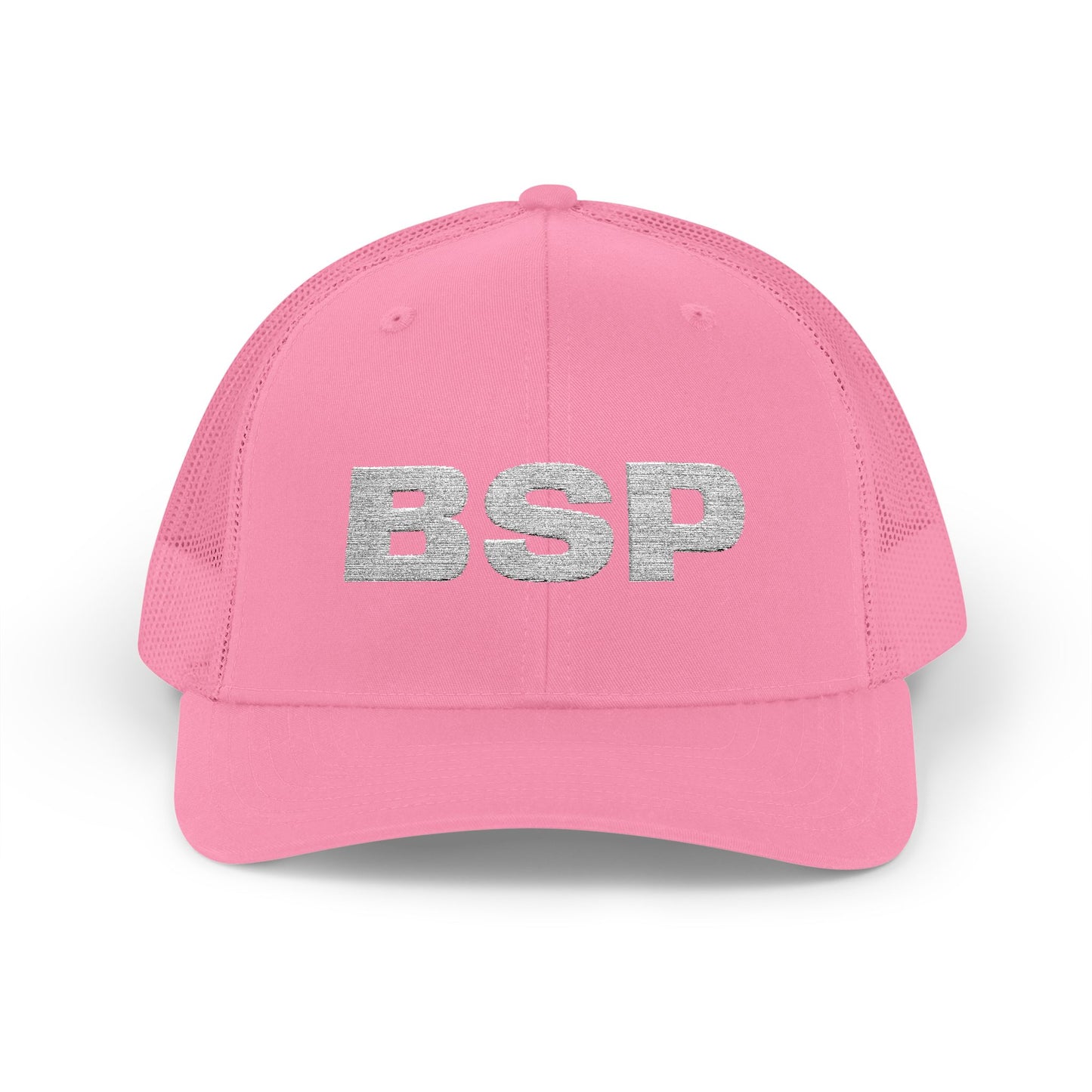 BSP Letters Snapback Cap | Red trucker hat, embroidered logo