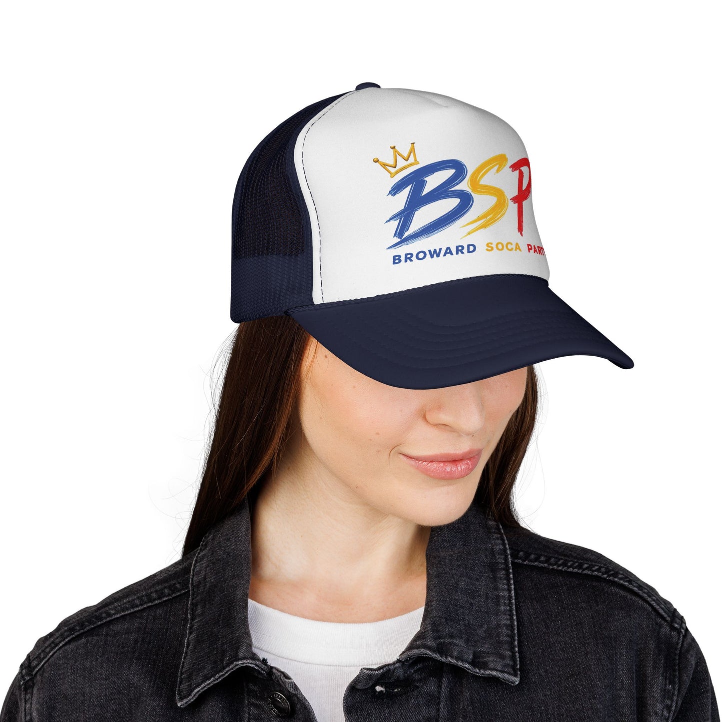 Trucker Cap — Broward Soca Party Blue, Gold, Red Logo Mesh Hat