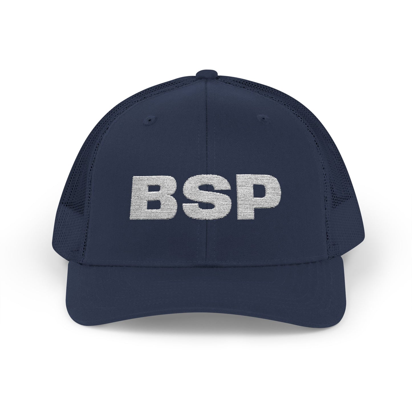 BSP Letters Snapback Cap | Red trucker hat, embroidered logo