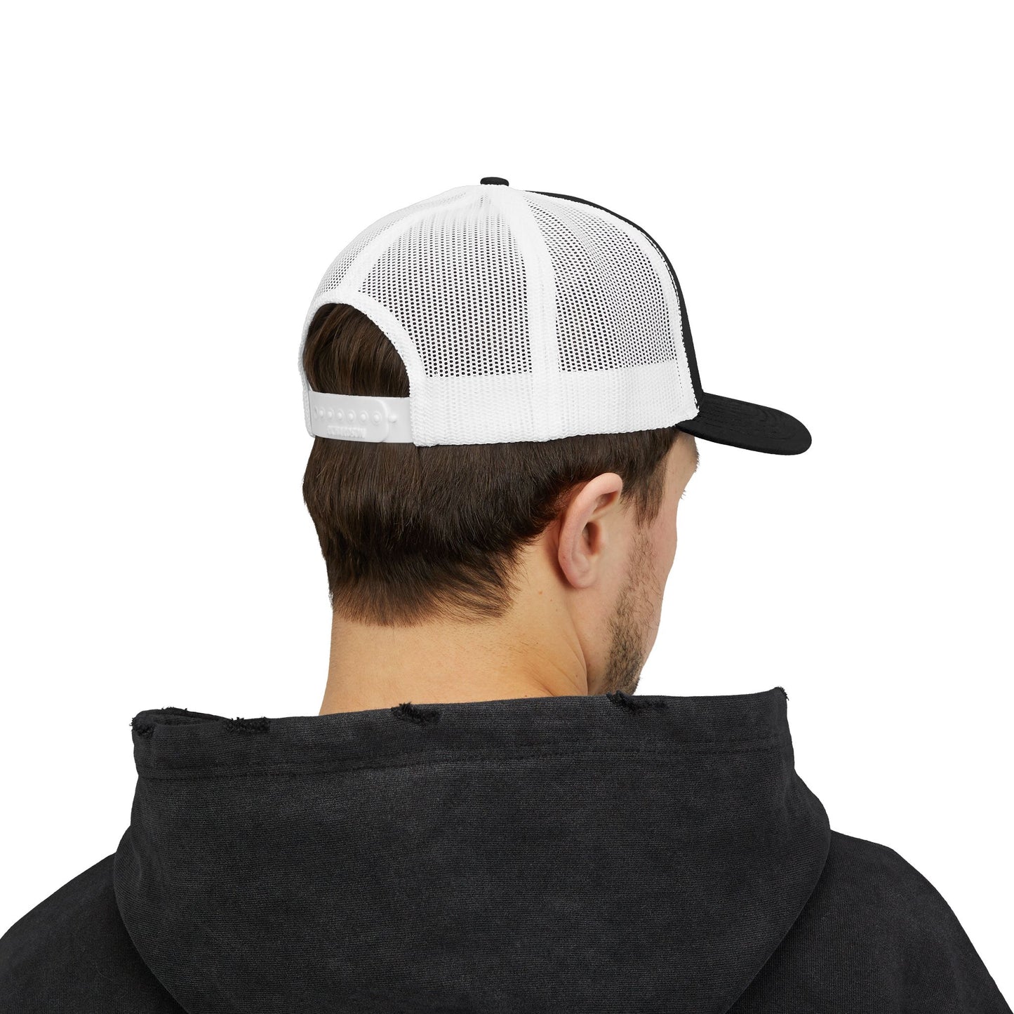 BSP Red Text Snapback Cap | Trucker Hat, Embroidered Lettering