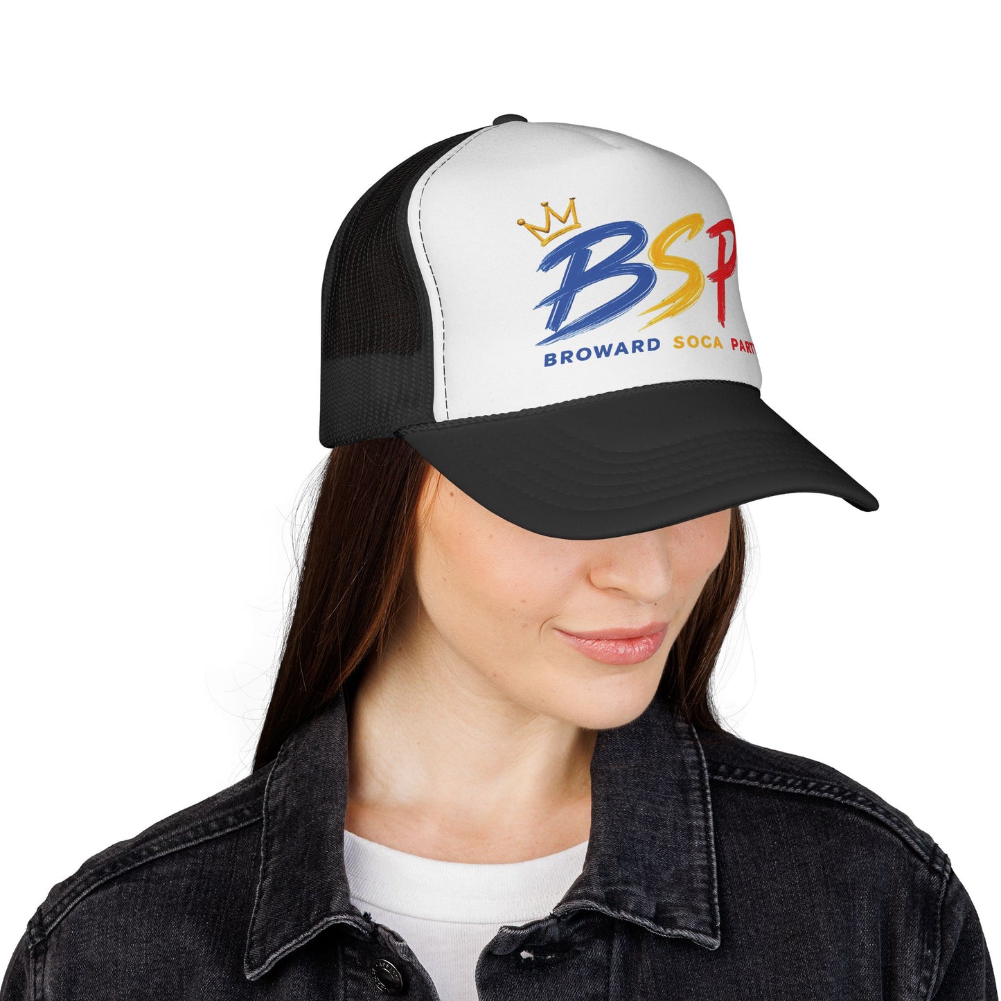 Trucker Cap — Broward Soca Party Blue, Gold, Red Logo Mesh Hat